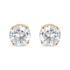 14K Yellow Gold 1/3 Cttw Prong Set Round Brilliant Cut Diamond Solitaire Push Back Stud Earrings (J-K Color, I1-I2 Clarity)