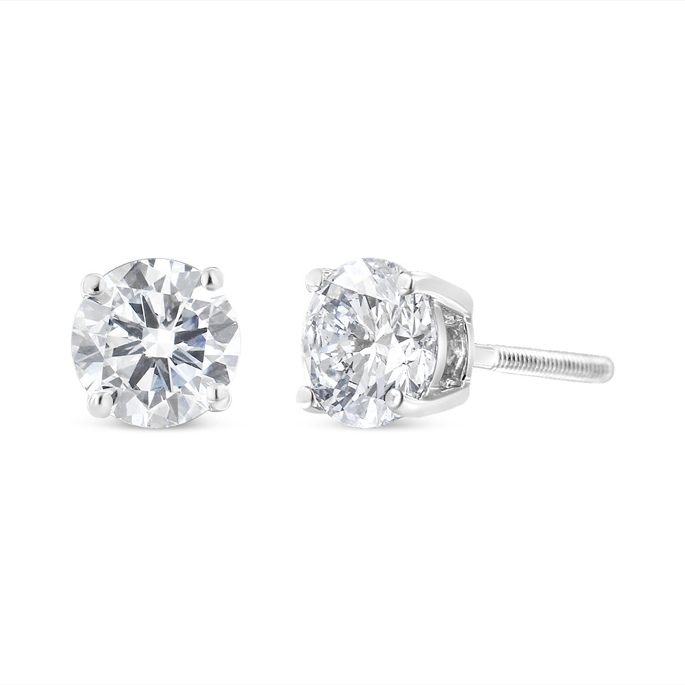 14K White Gold 1.00 Cttw Round Brilliant-Cut Near Colorless Diamond Classic 4-Prong Stud Earrings with Screw Backs (H-I Color, SI1-SI2 Clarity)