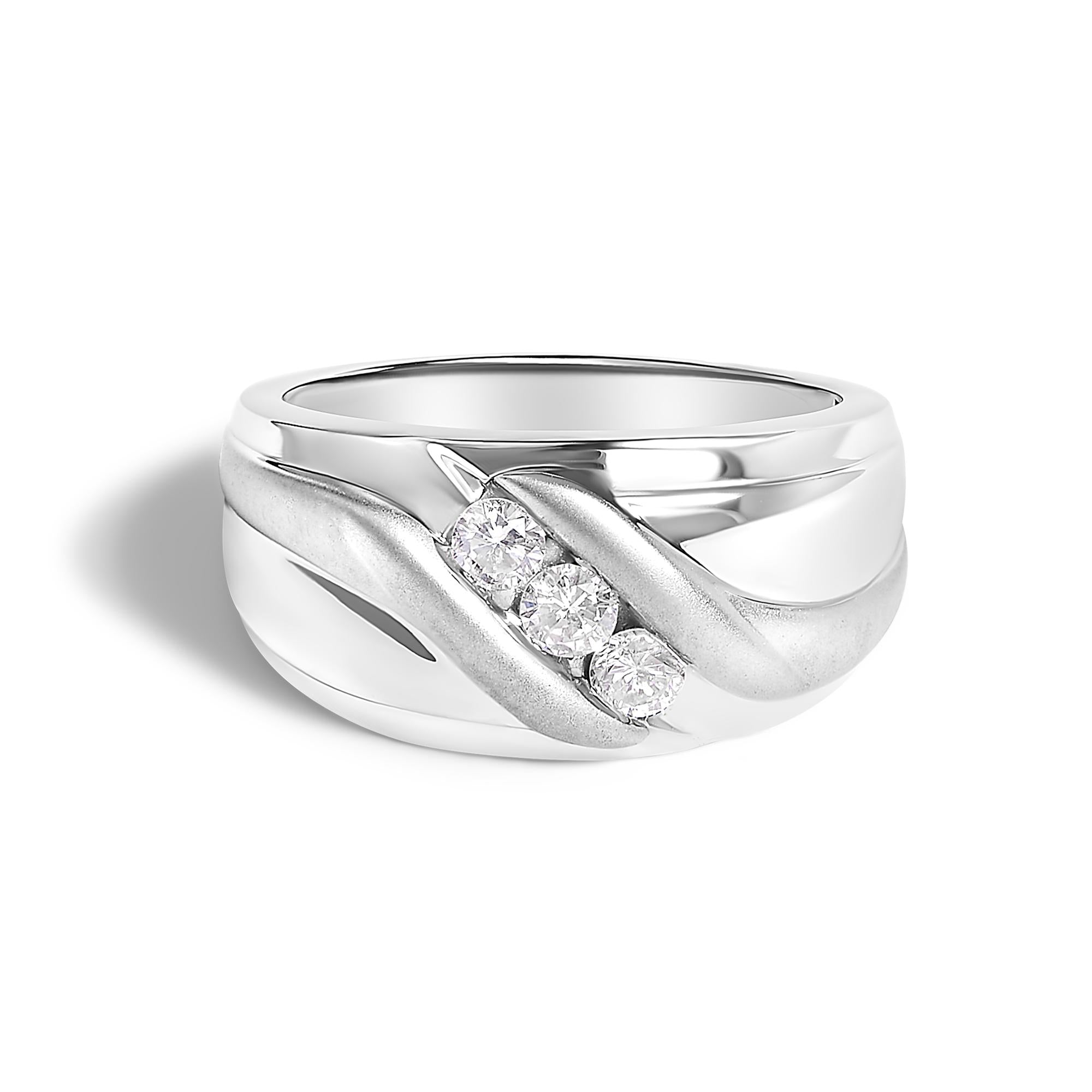 Men's .925 Sterling Silver 1/2 Cttw Diamond Channel Set 3-Stone Band Ring