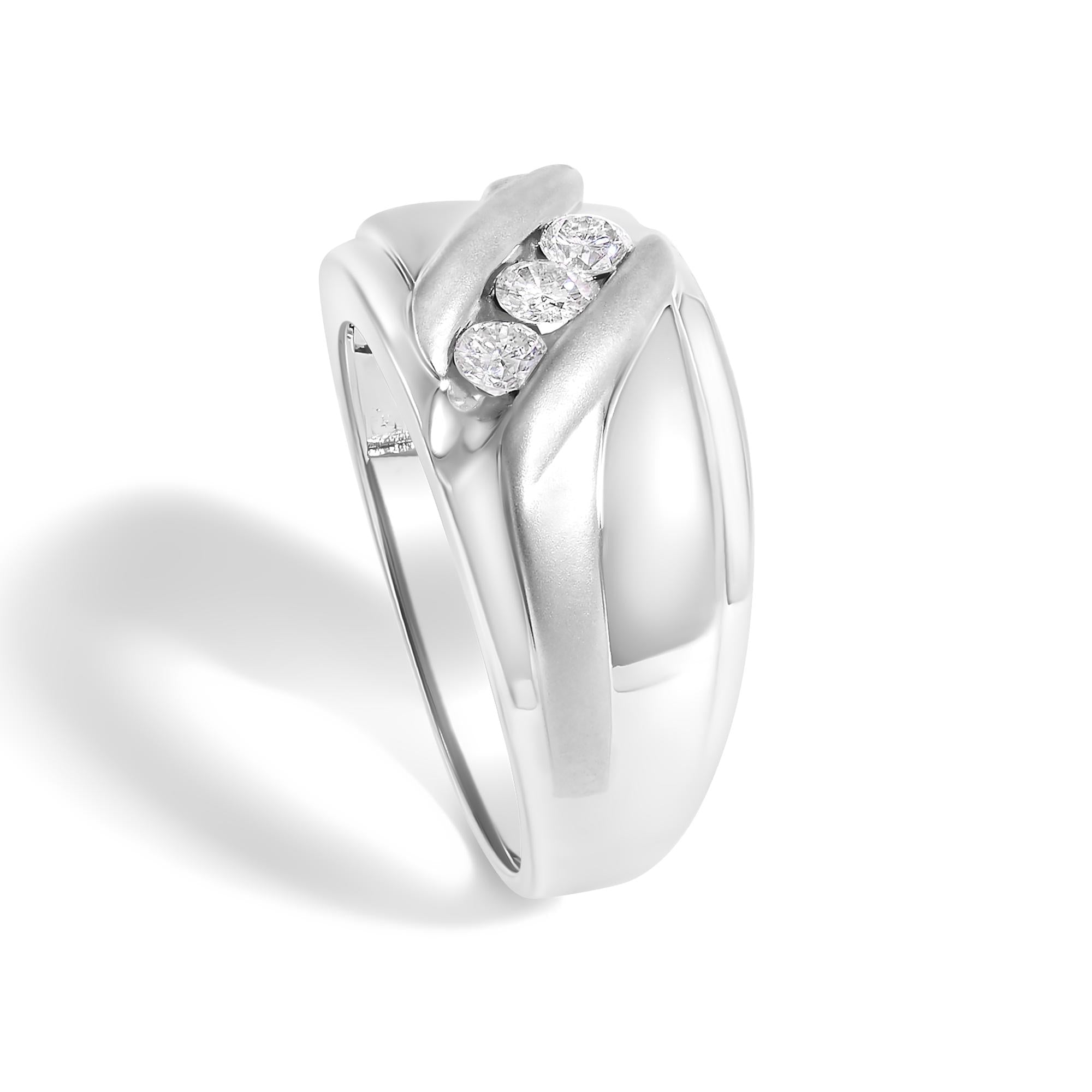 Men's .925 Sterling Silver 1/2 Cttw Diamond Channel Set 3-Stone Band Ring