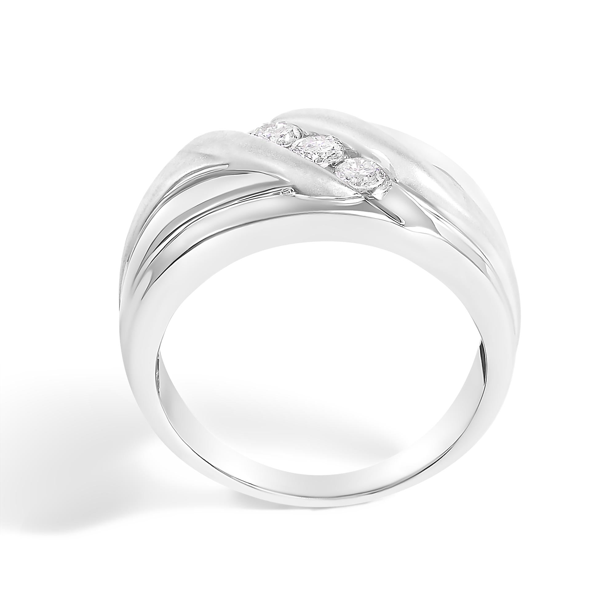 Men's .925 Sterling Silver 1/2 Cttw Diamond Channel Set 3-Stone Band Ring