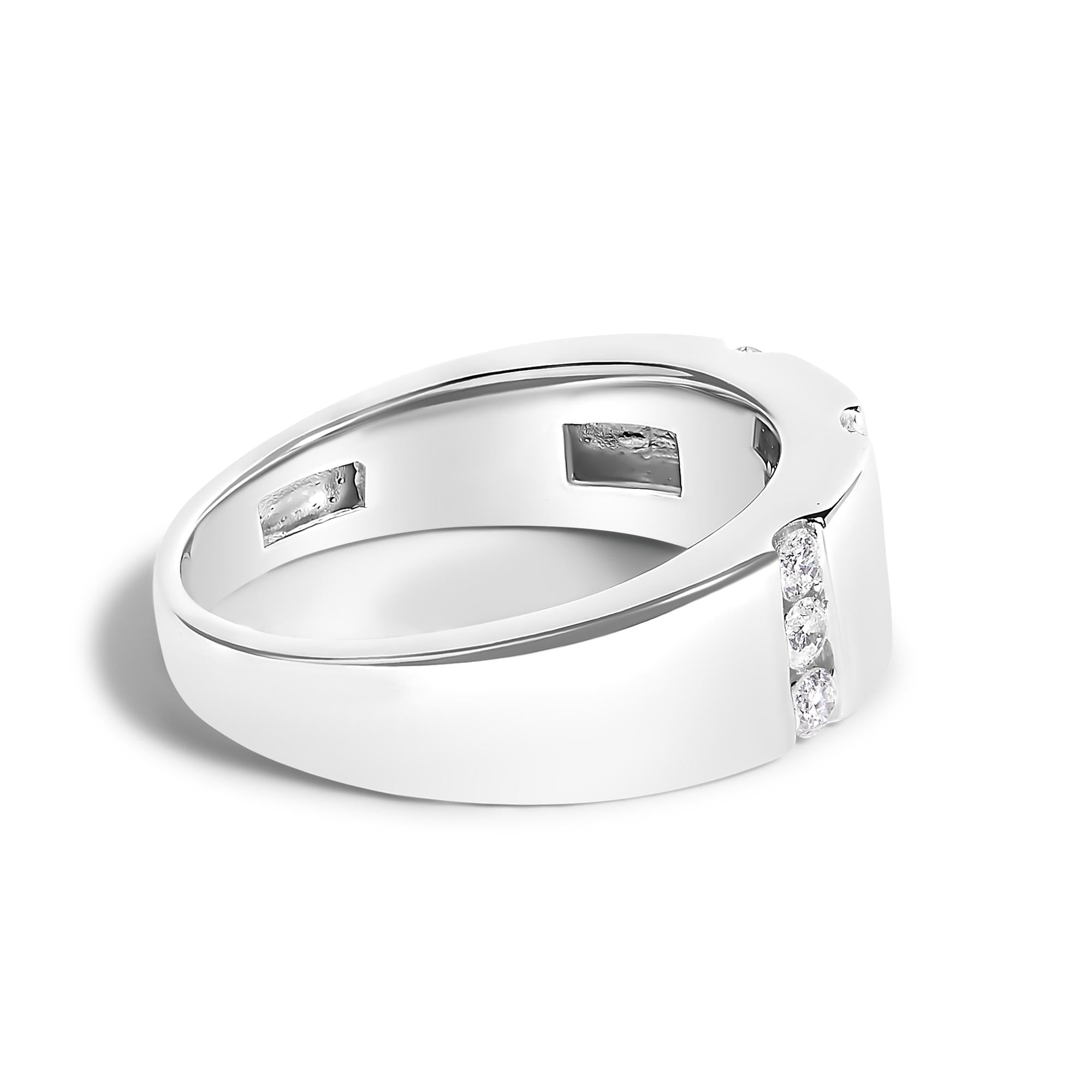 Men's .925 Sterling Silver 1/2 Cttw Diamond Triple Three Stone Row Band Ring (H-I Color, I1-I2 Clarity)