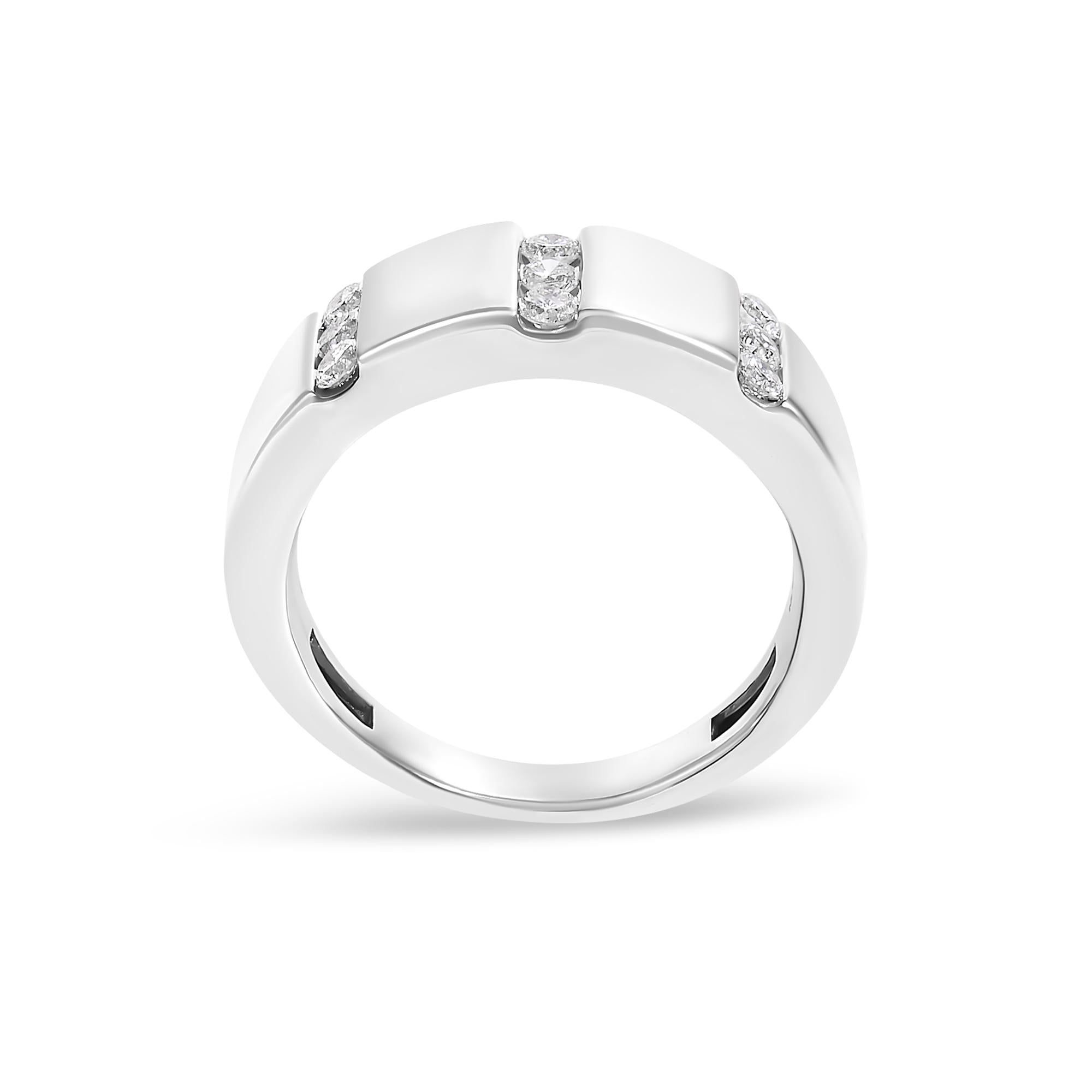Men's .925 Sterling Silver 1/2 Cttw Diamond Triple Three Stone Row Band Ring (H-I Color, I1-I2 Clarity)