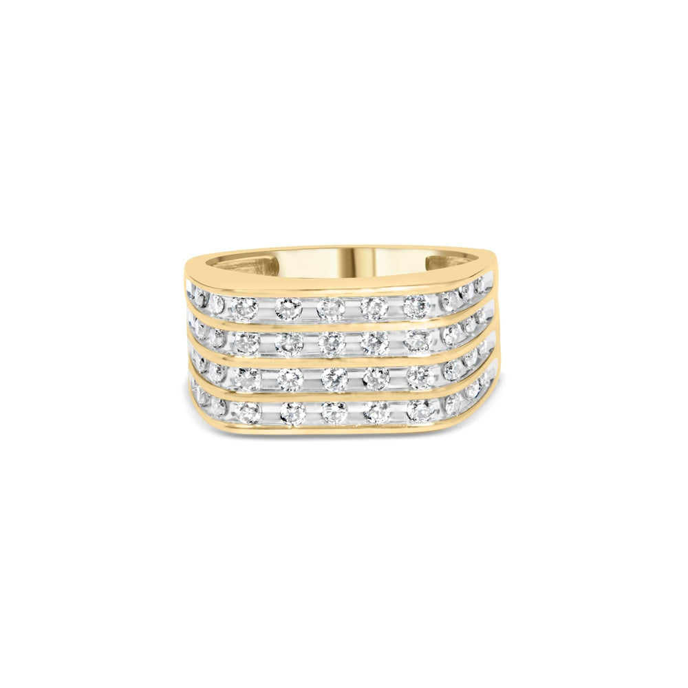 10K Yellow Gold 1.00 Cttw Diamond Multi Row Mens Ring Band