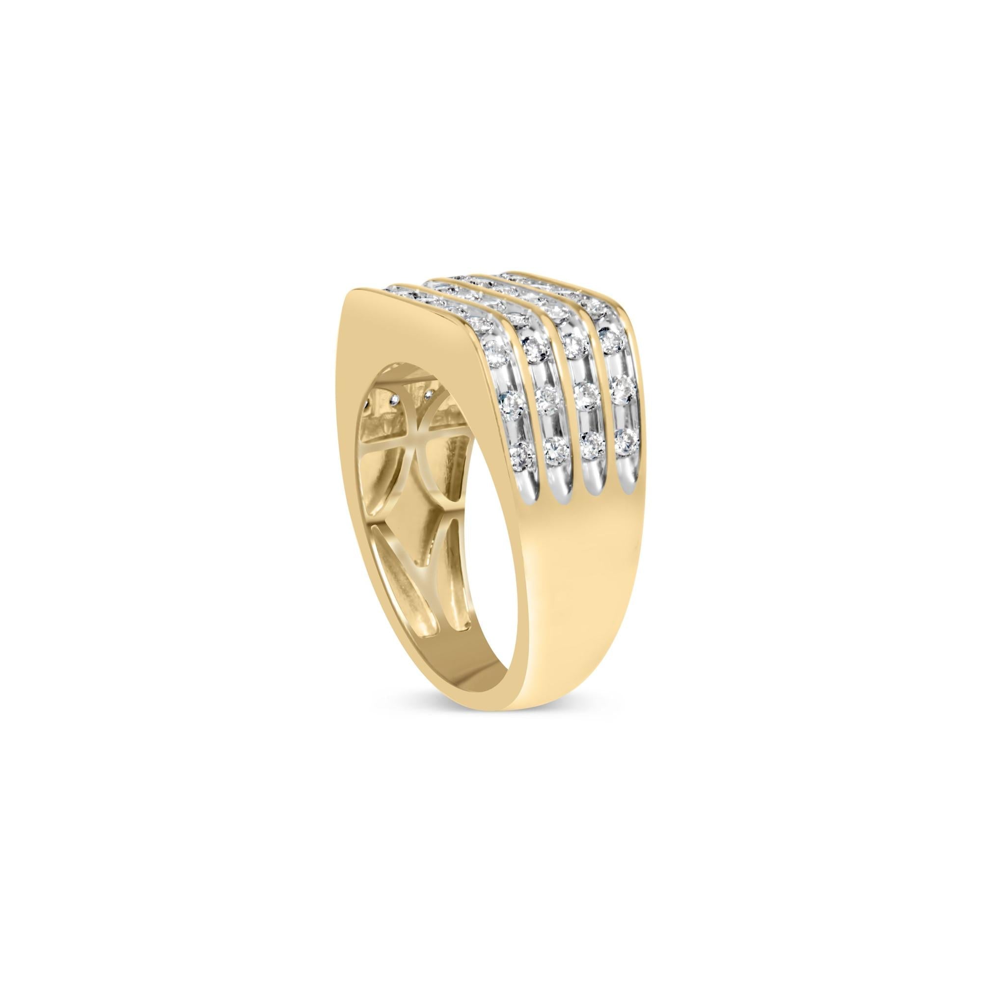 10K Yellow Gold 1.00 Cttw Diamond Multi Row Mens Ring Band