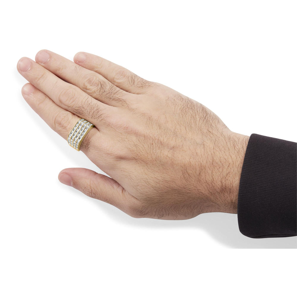 10K Yellow Gold 1.00 Cttw Diamond Multi Row Mens Ring Band
