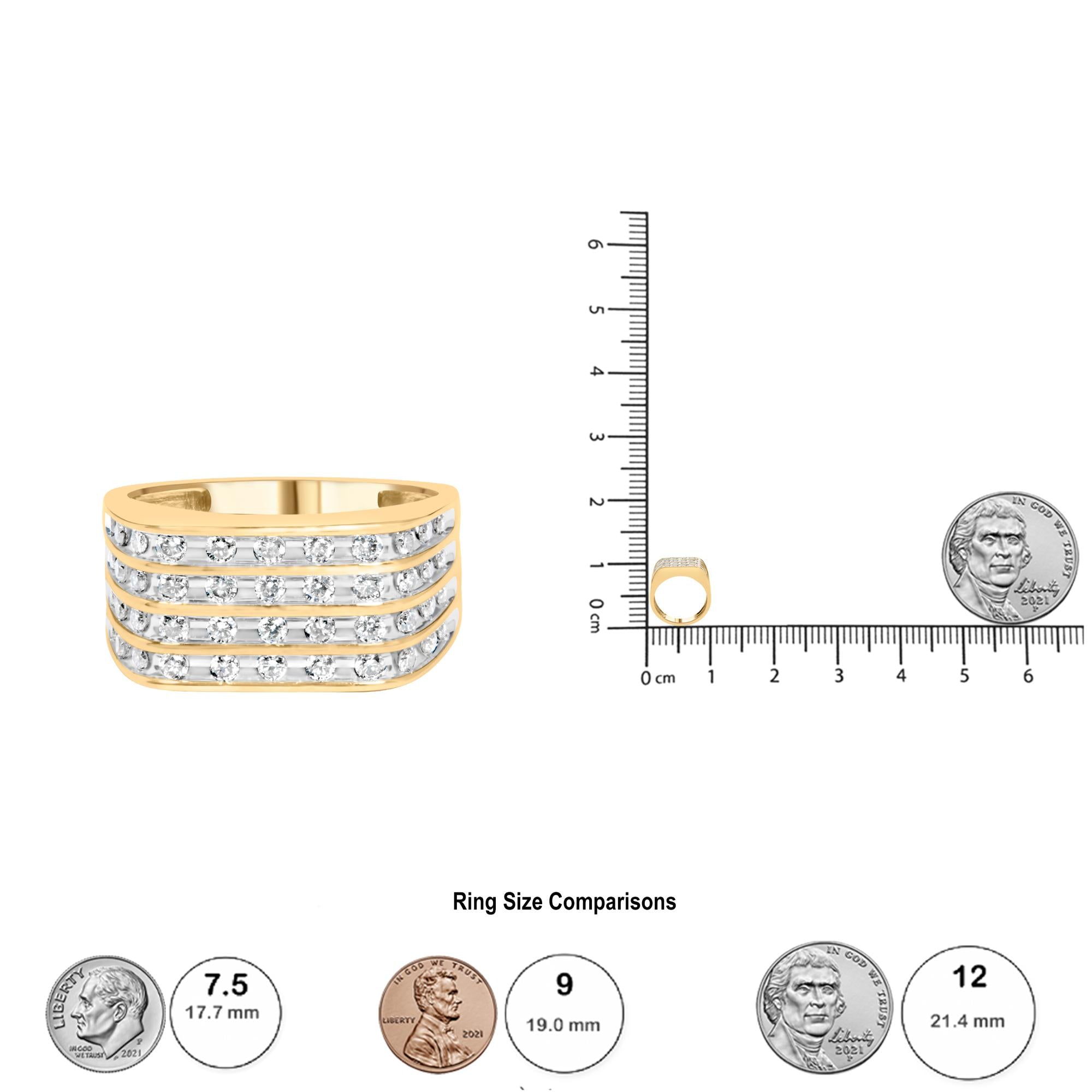 10K Yellow Gold 1.00 Cttw Diamond Multi Row Mens Ring Band