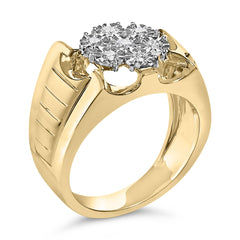 14K Yellow Gold Plated .925 Sterling Silver 1/3 Cttw Miracle-Set Floral Diamond Cluster Ring (I-J Color, I1-I2 Clarity)