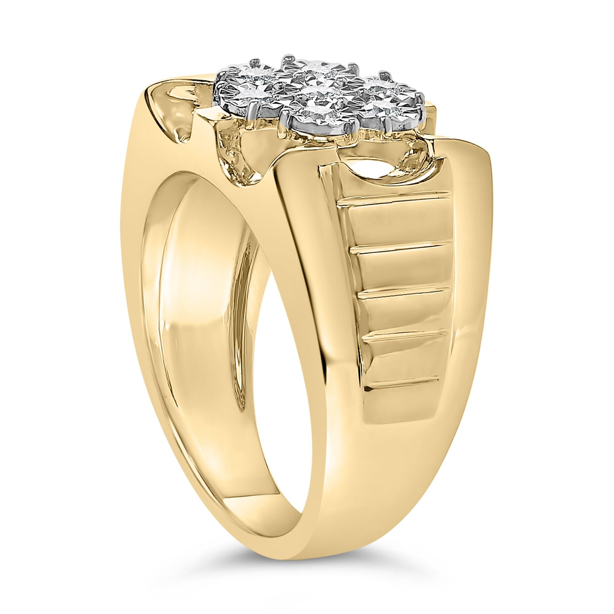 14K Yellow Gold Plated .925 Sterling Silver 1/3 Cttw Miracle-Set Floral Diamond Cluster Ring (I-J Color, I1-I2 Clarity)