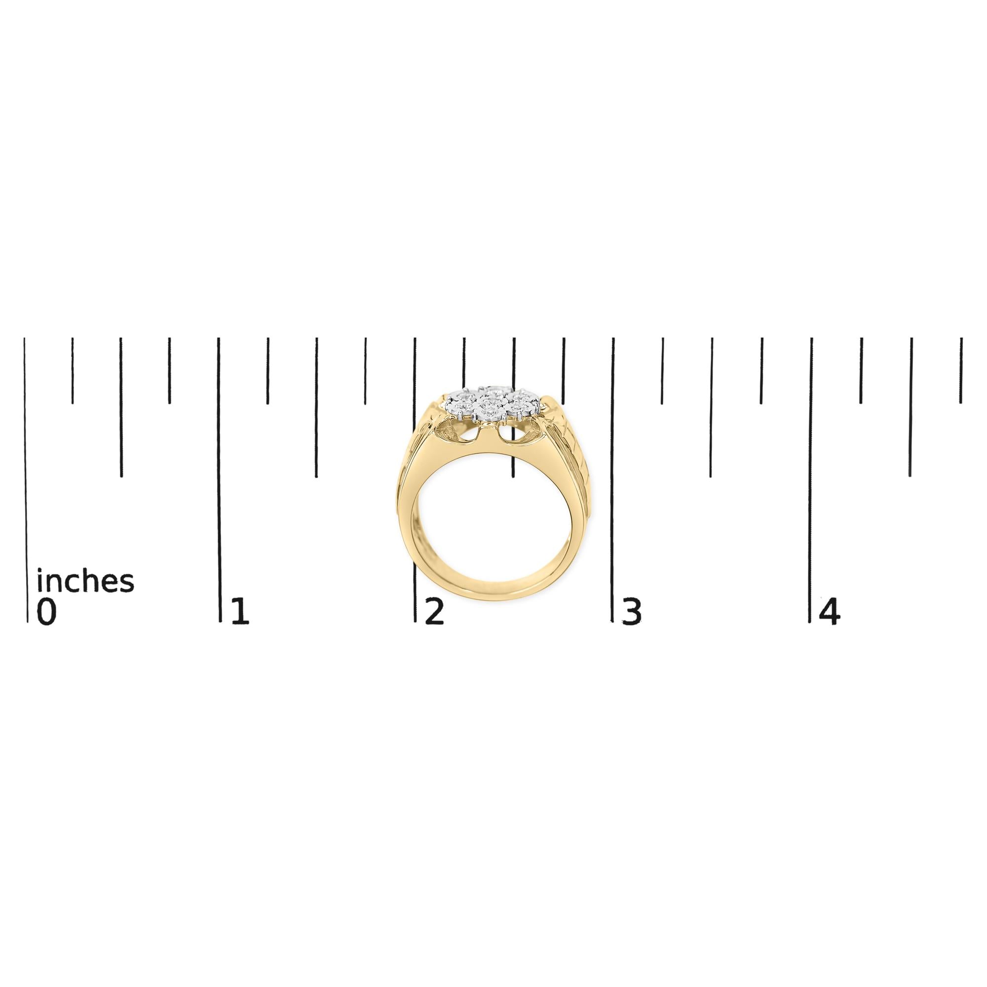 14K Yellow Gold Plated .925 Sterling Silver 1/3 Cttw Miracle-Set Floral Diamond Cluster Ring (I-J Color, I1-I2 Clarity)