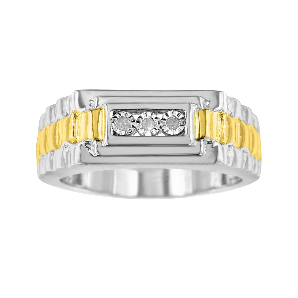 10K Yellow Gold Plated .925 Sterling Silver Diamond Accent Miracle-Set 3 Stone Ridged Band Gentlemen's Fashion Ring (I-J Color, I2-I3 Clarity)