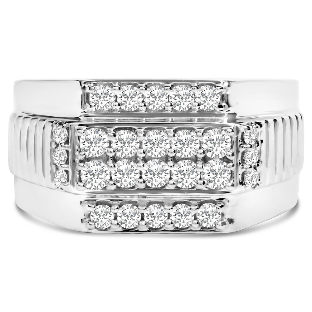 Men's .925 Sterling Silver 1.00 Cttw Diamond Multi Row Band Ring