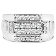 Men's .925 Sterling Silver 1.00 Cttw Diamond Multi Row Band Ring