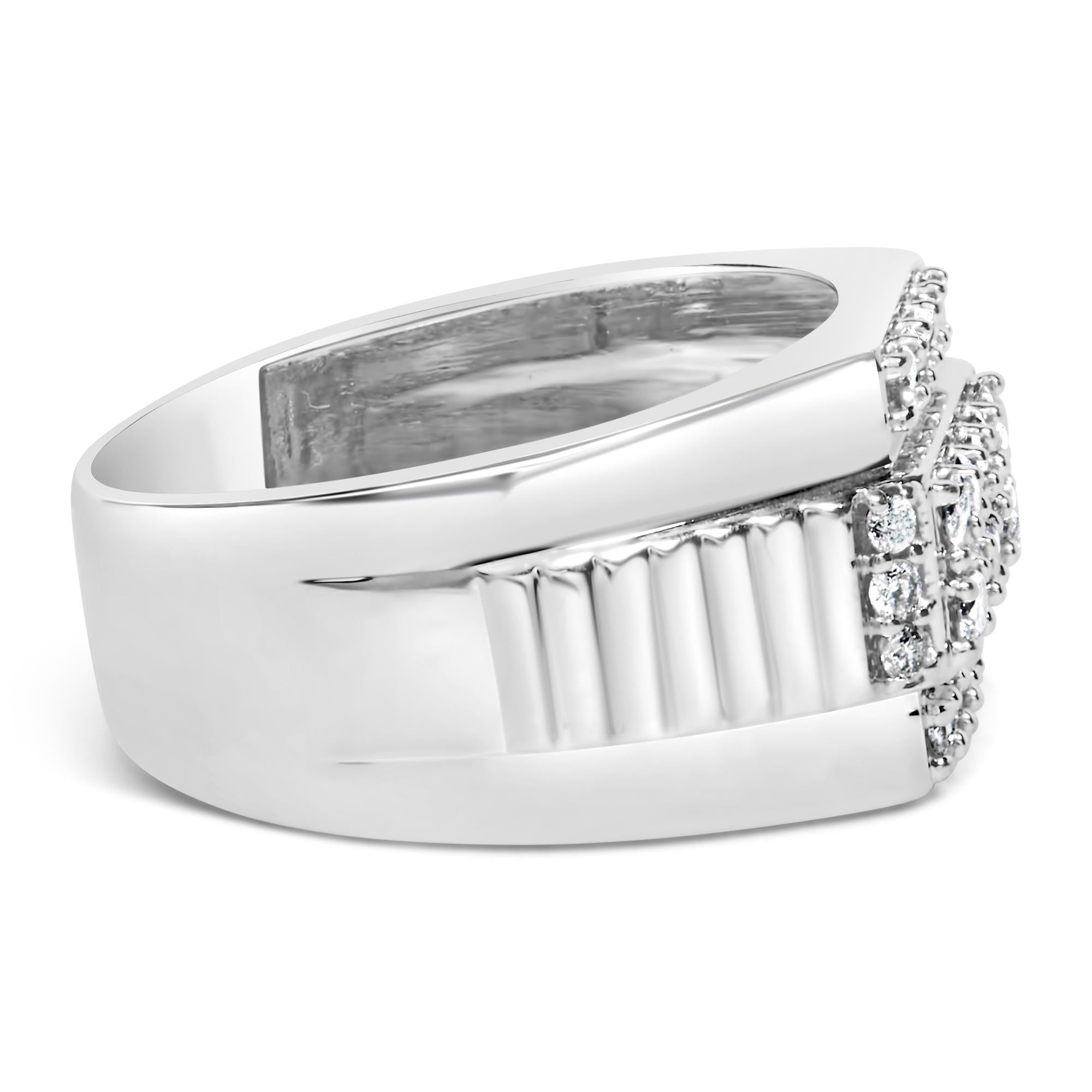 Men's .925 Sterling Silver 1.00 Cttw Diamond Multi Row Band Ring