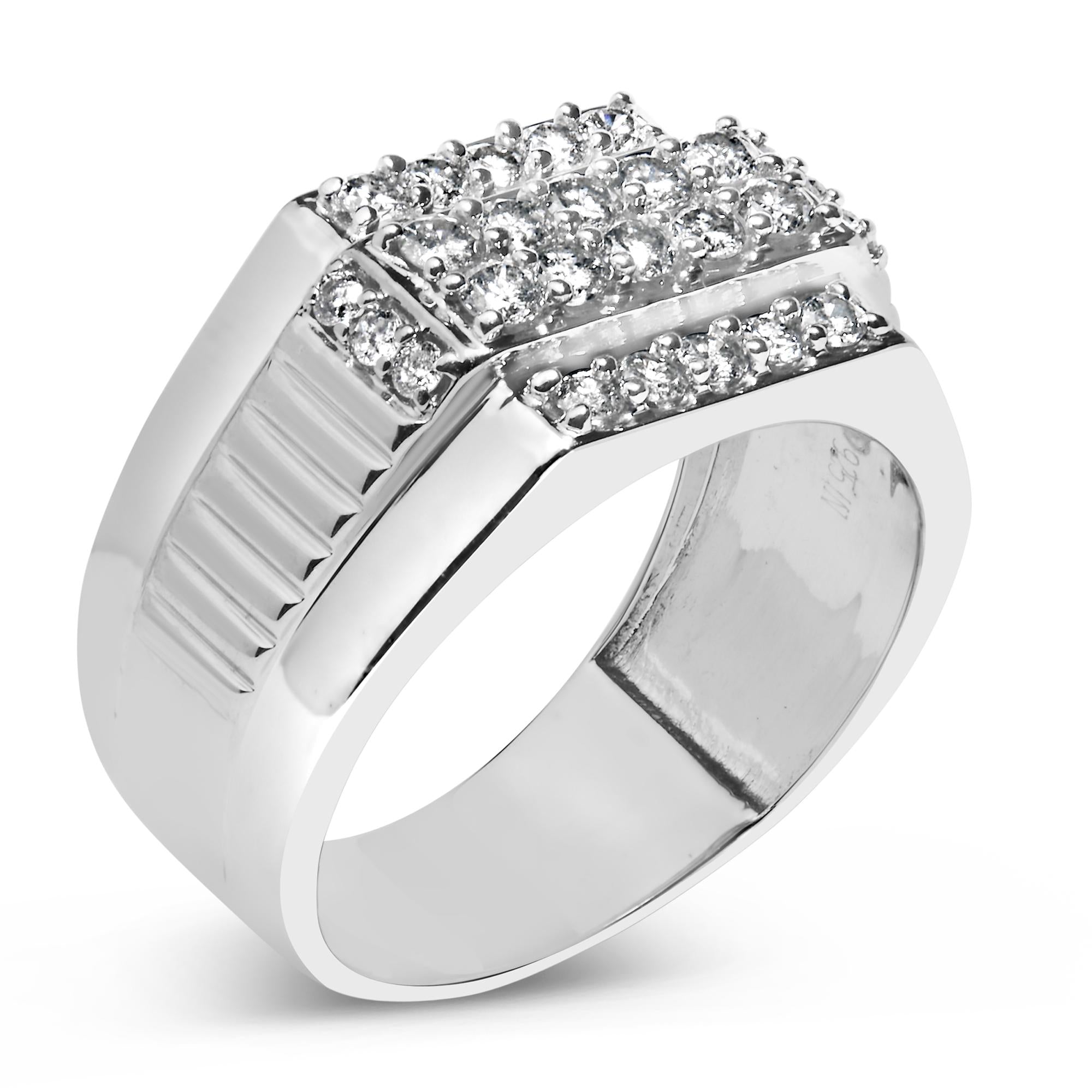 Men's .925 Sterling Silver 1.00 Cttw Diamond Multi Row Band Ring