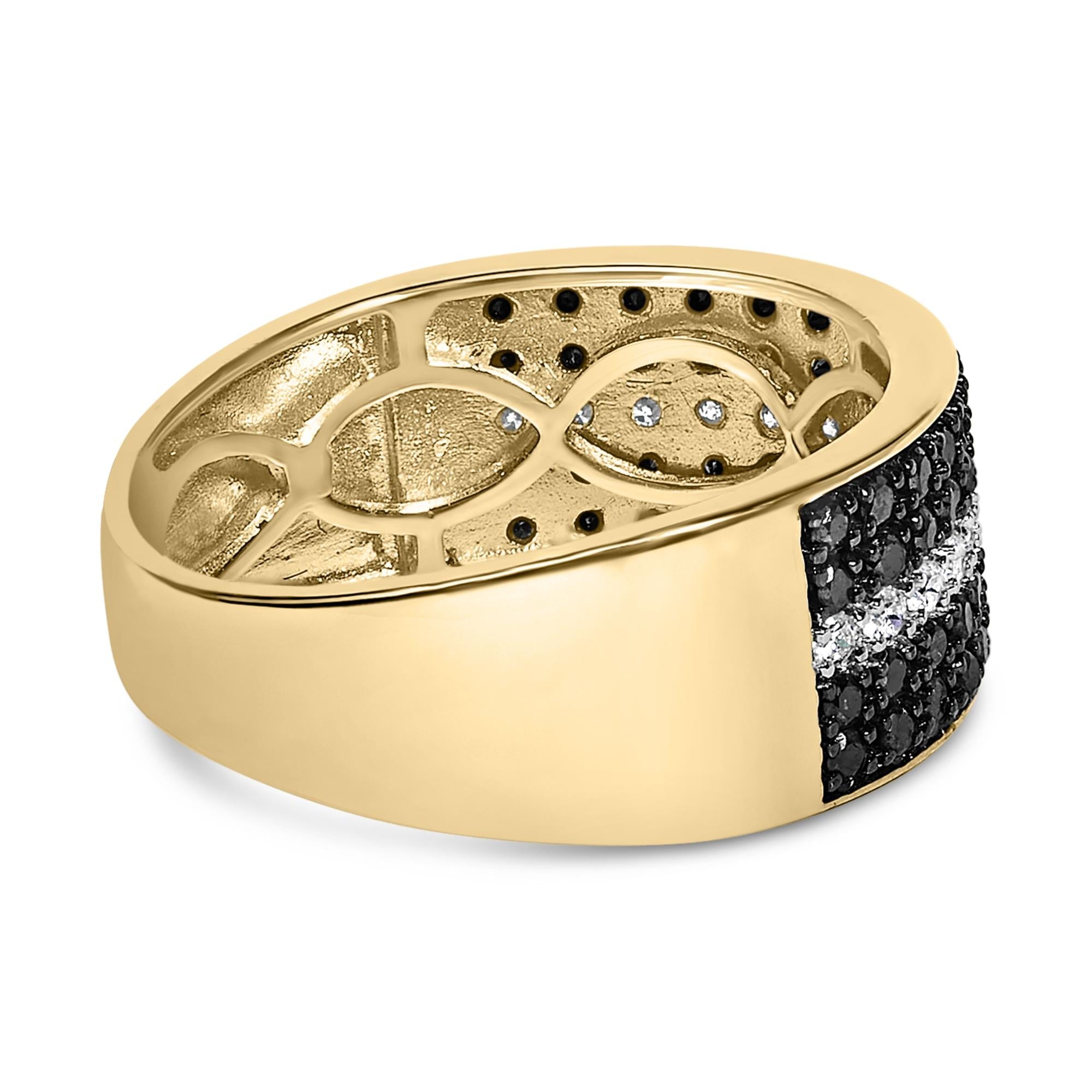 Men's 14K Yellow Gold Plated .925 Sterling Silver 1.00 Cttw White and Black Diamond Cluster Ring