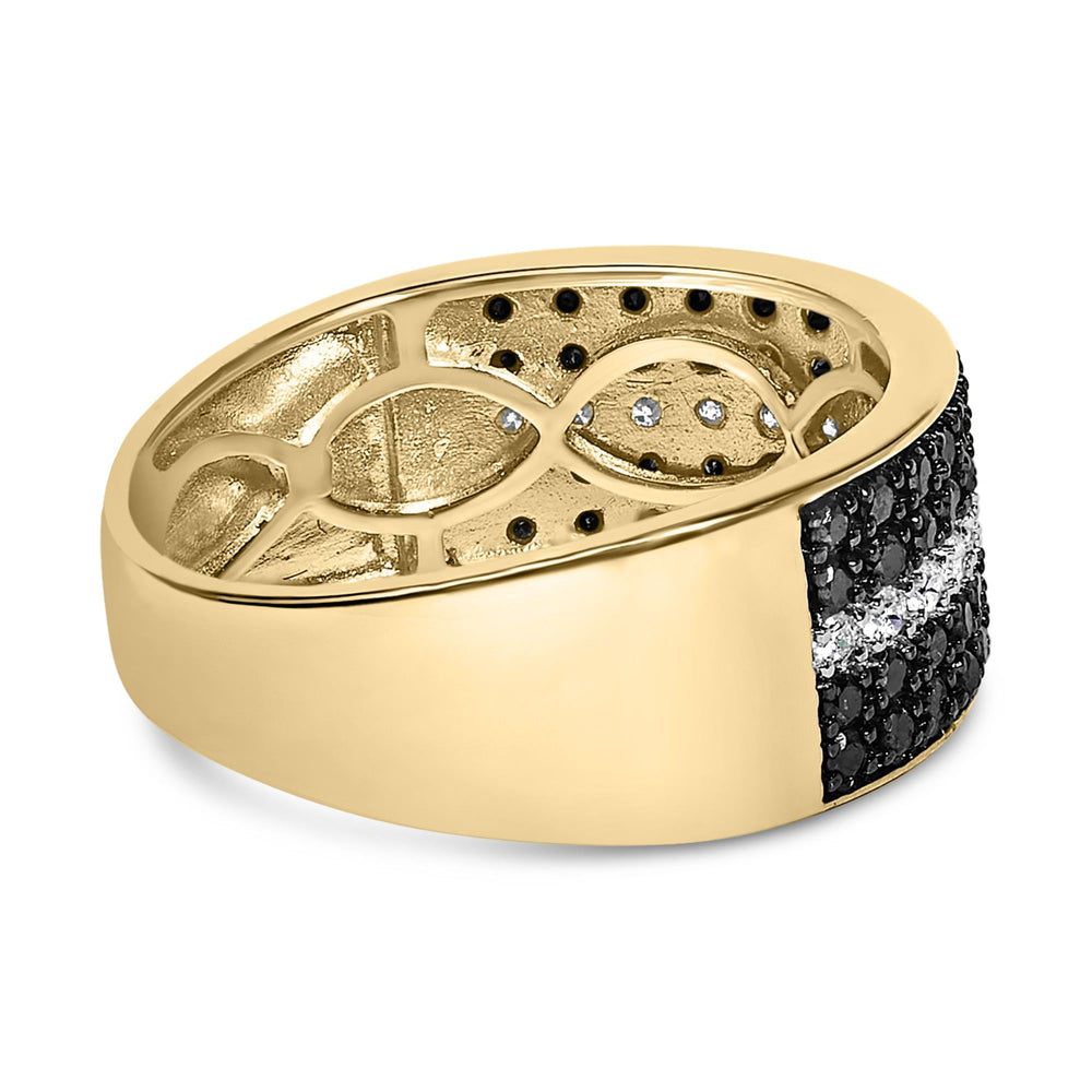 Men's 14K Yellow Gold Plated .925 Sterling Silver 1.00 Cttw White and Black Diamond Cluster Ring