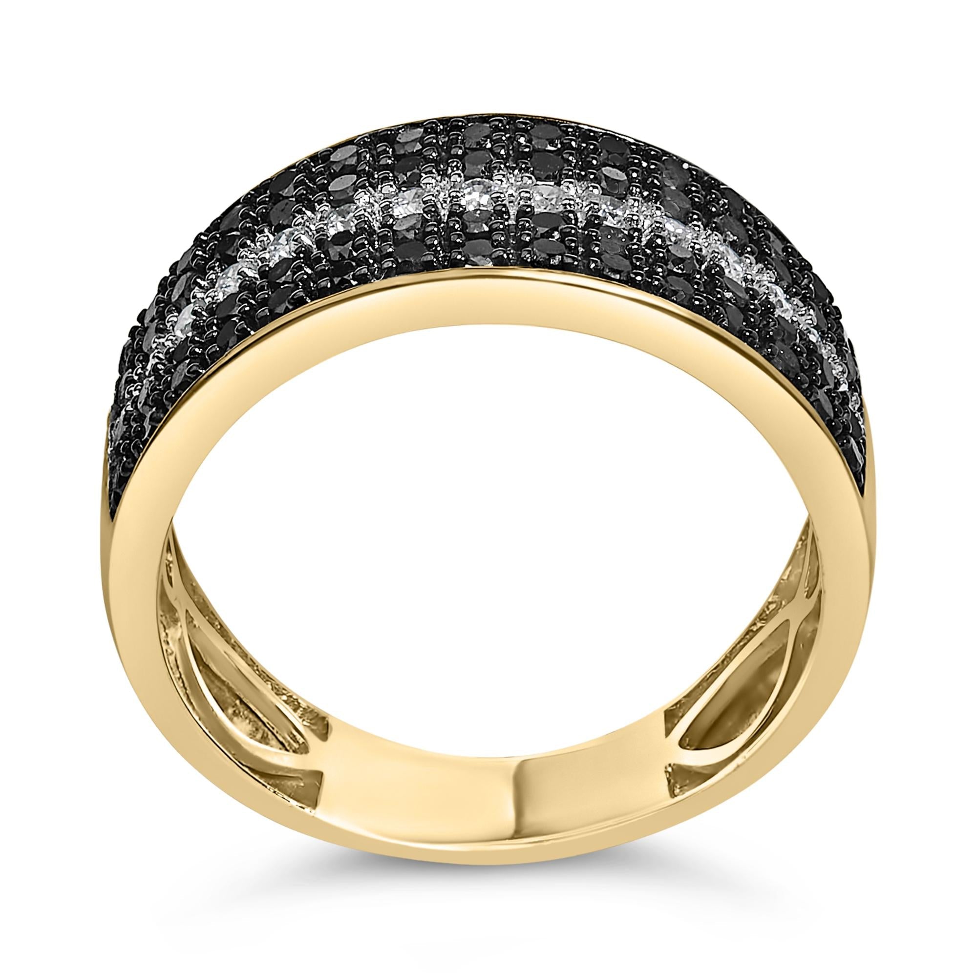 Men's 14K Yellow Gold Plated .925 Sterling Silver 1.00 Cttw White and Black Diamond Cluster Ring