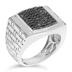 .925 Sterling Silver 1 1/4 Cttw Treated Black Diamond Cluster Men's Band Ring (Black Color, I2-I3 Clarity)
