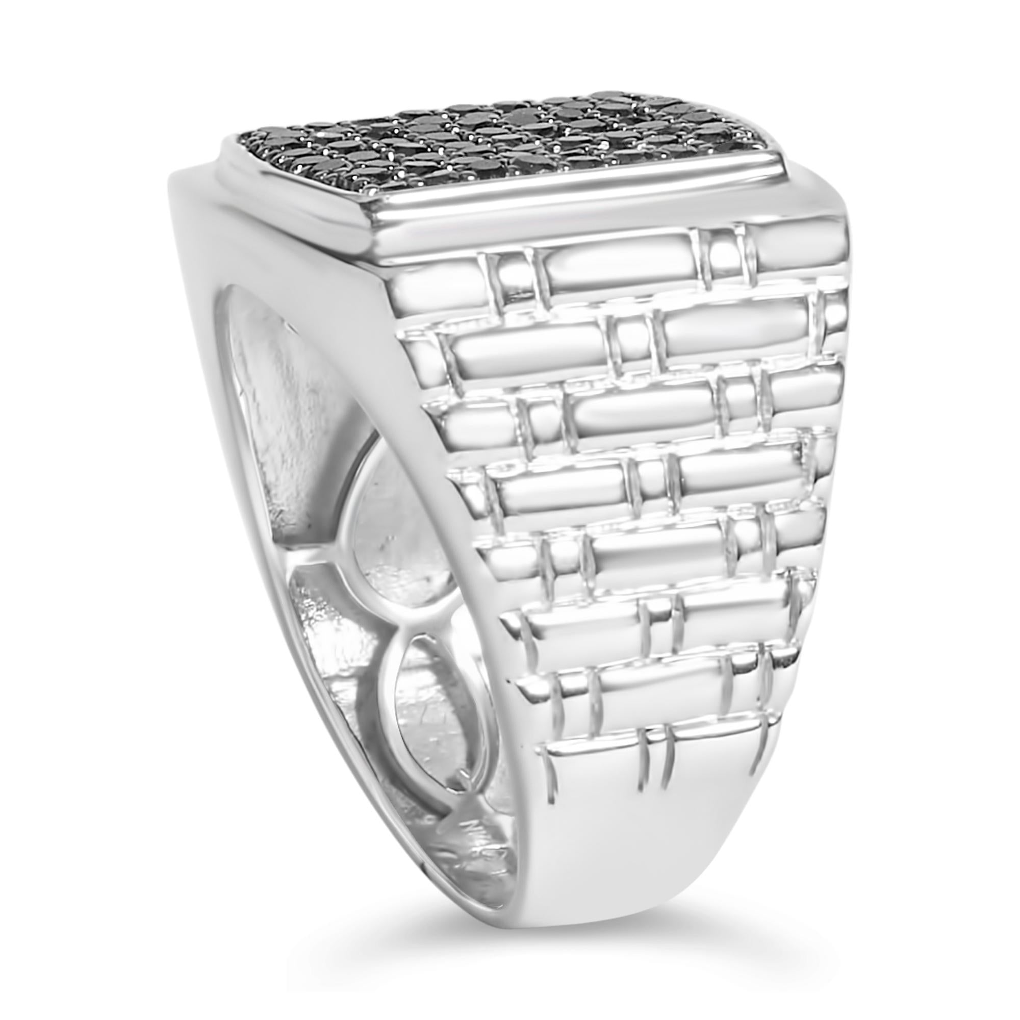.925 Sterling Silver 1 1/4 Cttw Treated Black Diamond Cluster Men's Band Ring (Black Color, I2-I3 Clarity)
