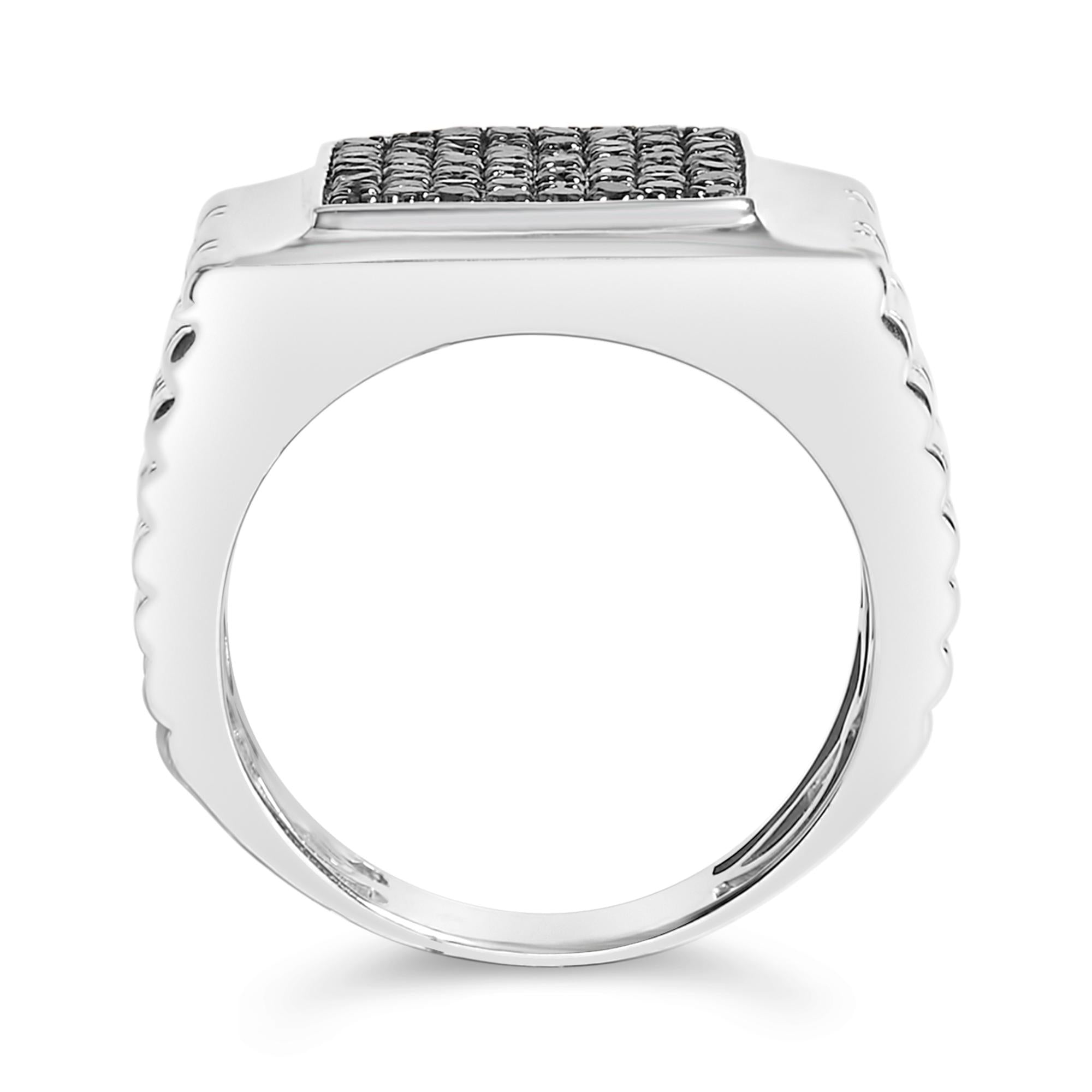 .925 Sterling Silver 1 1/4 Cttw Treated Black Diamond Cluster Men's Band Ring (Black Color, I2-I3 Clarity)