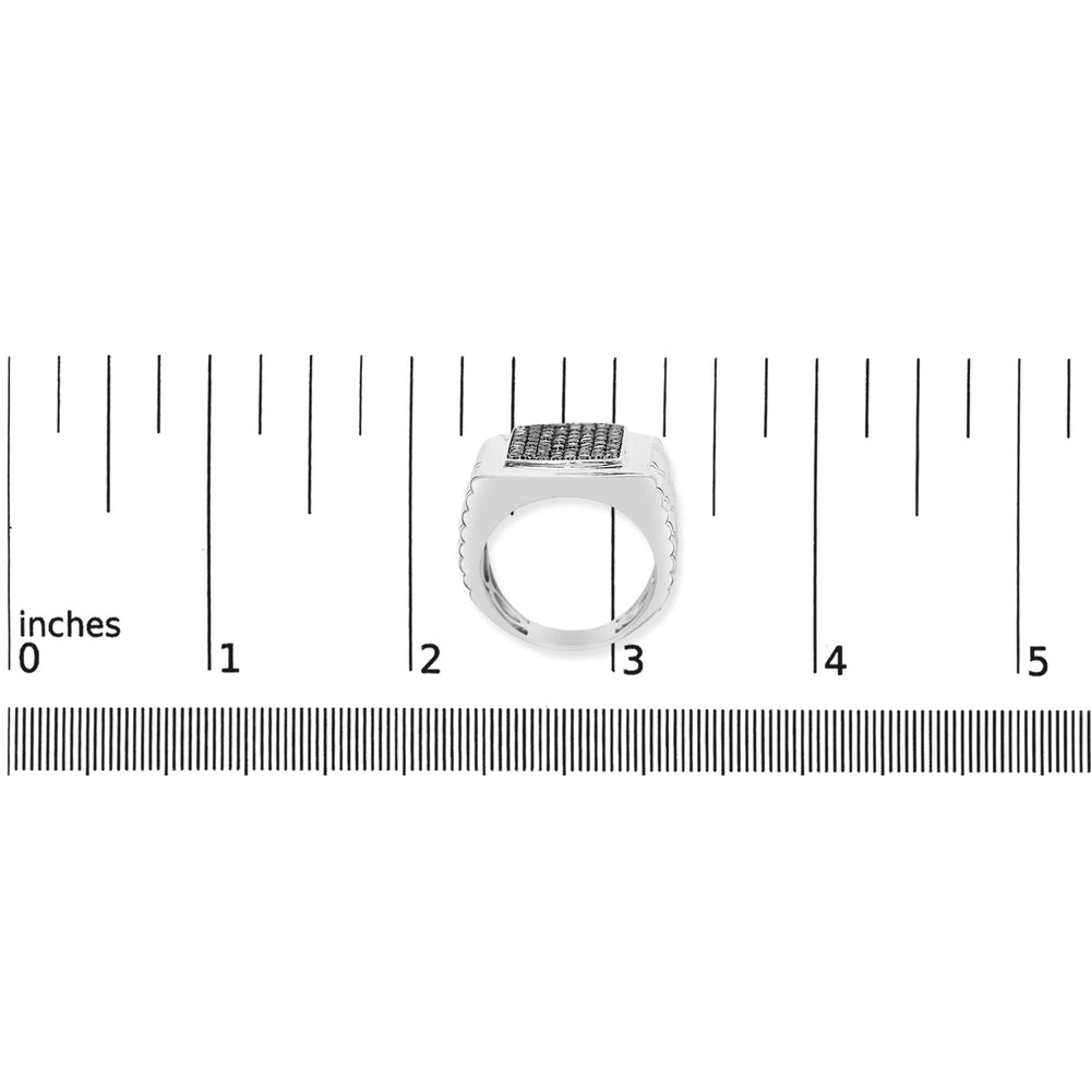 .925 Sterling Silver 1 1/4 Cttw Treated Black Diamond Cluster Men's Band Ring (Black Color, I2-I3 Clarity)