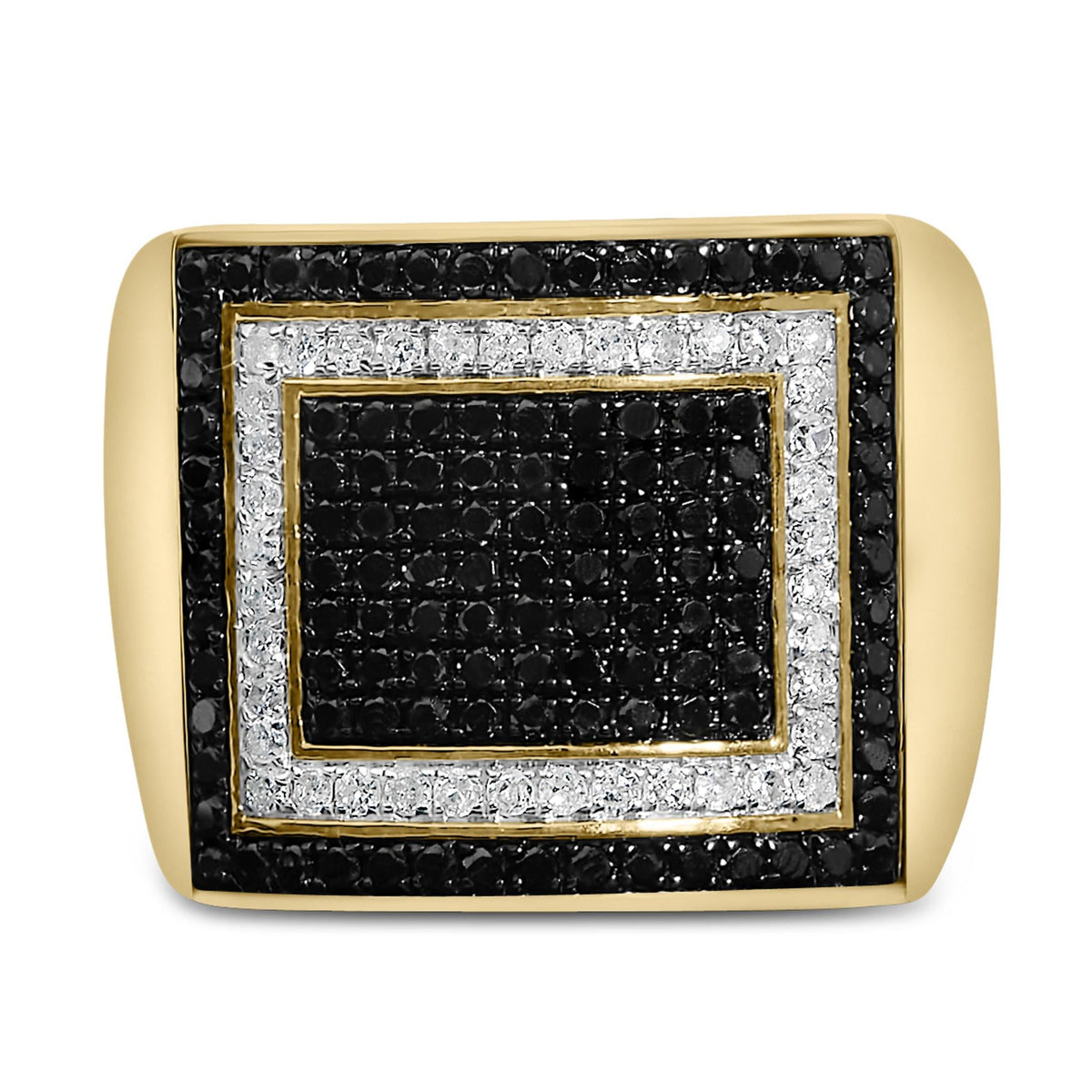 Men's 10K Yellow Gold 1 1/4 Cttw White and Black Diamond Geometric Ring