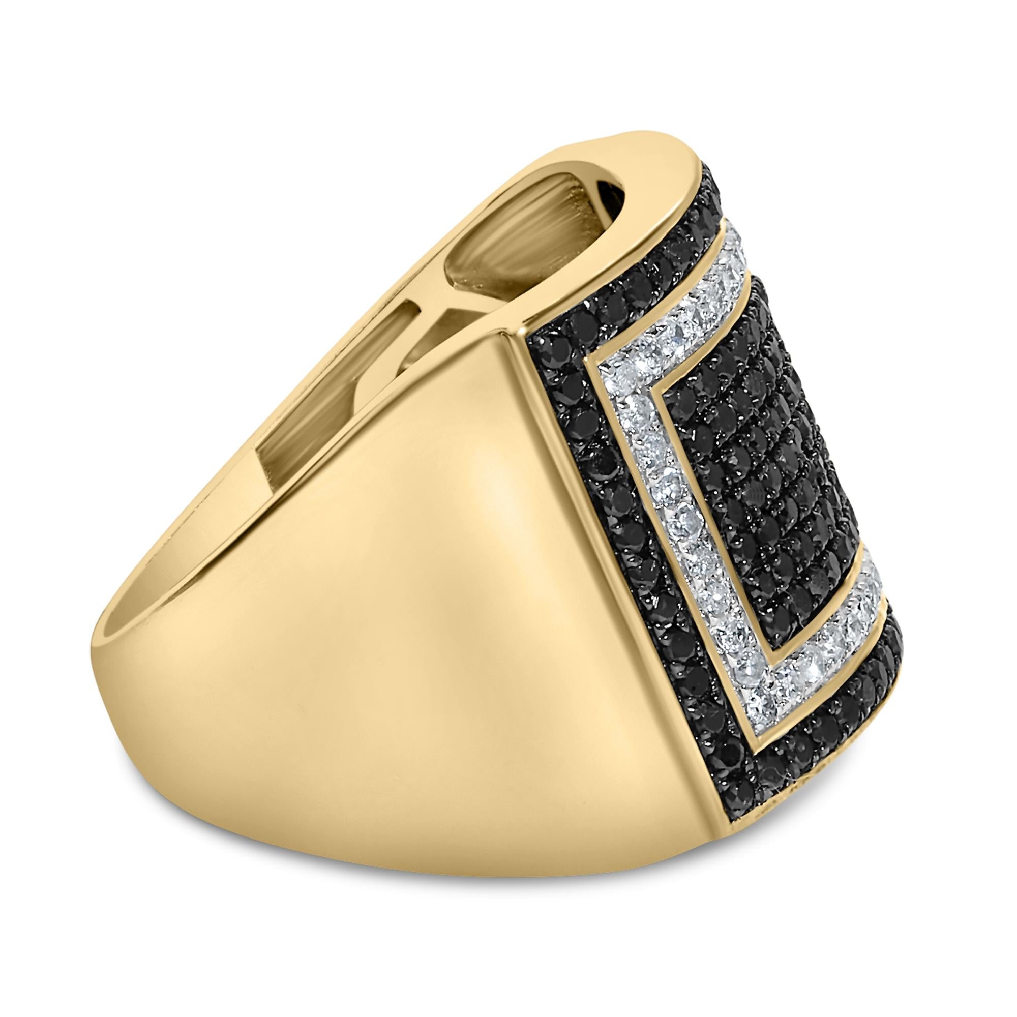 Men's 10K Yellow Gold 1 1/4 Cttw White and Black Diamond Geometric Ring