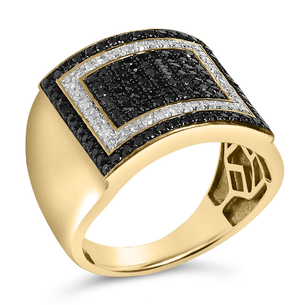 Men's 10K Yellow Gold 1 1/4 Cttw White and Black Diamond Geometric Ring