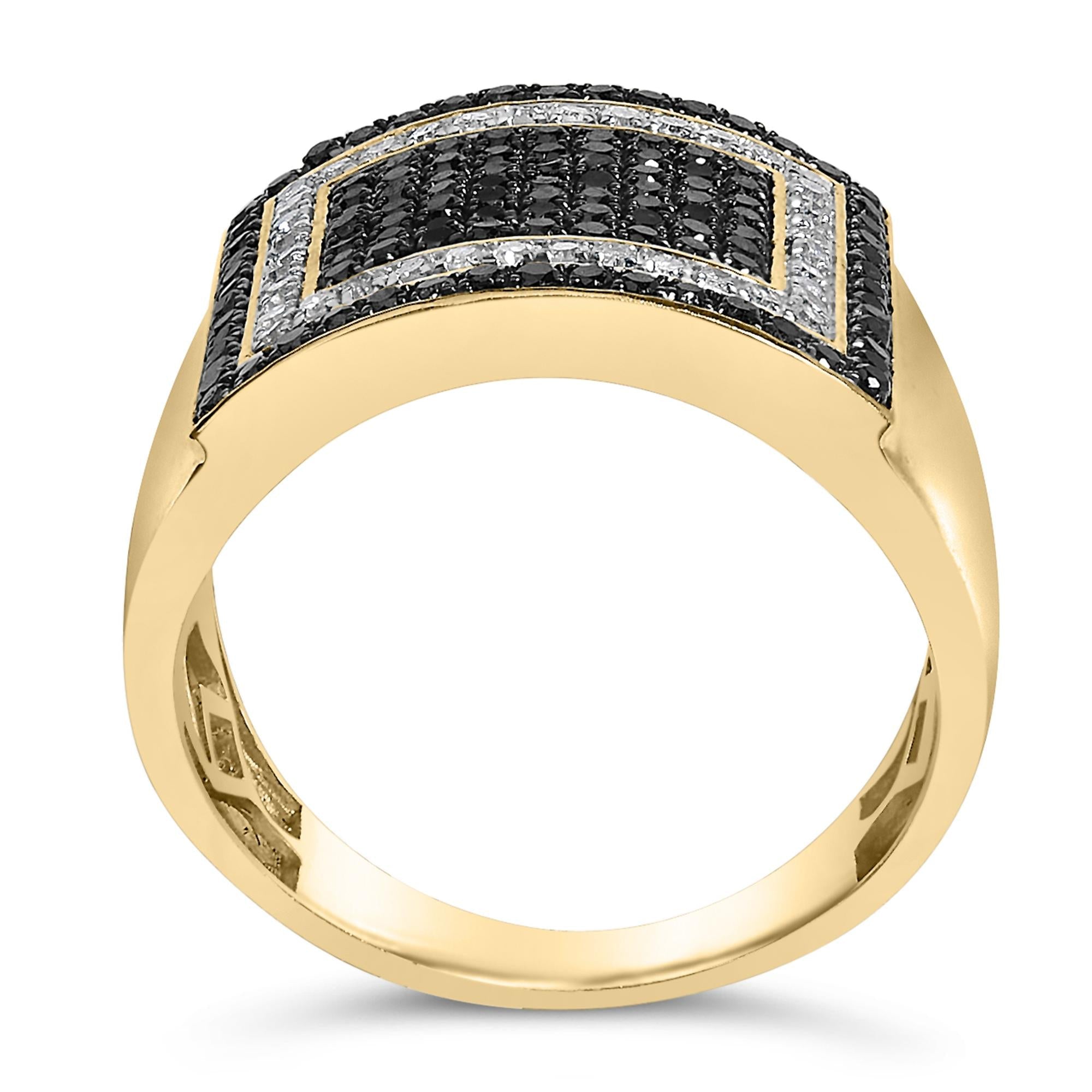 Men's 10K Yellow Gold 1 1/4 Cttw White and Black Diamond Geometric Ring