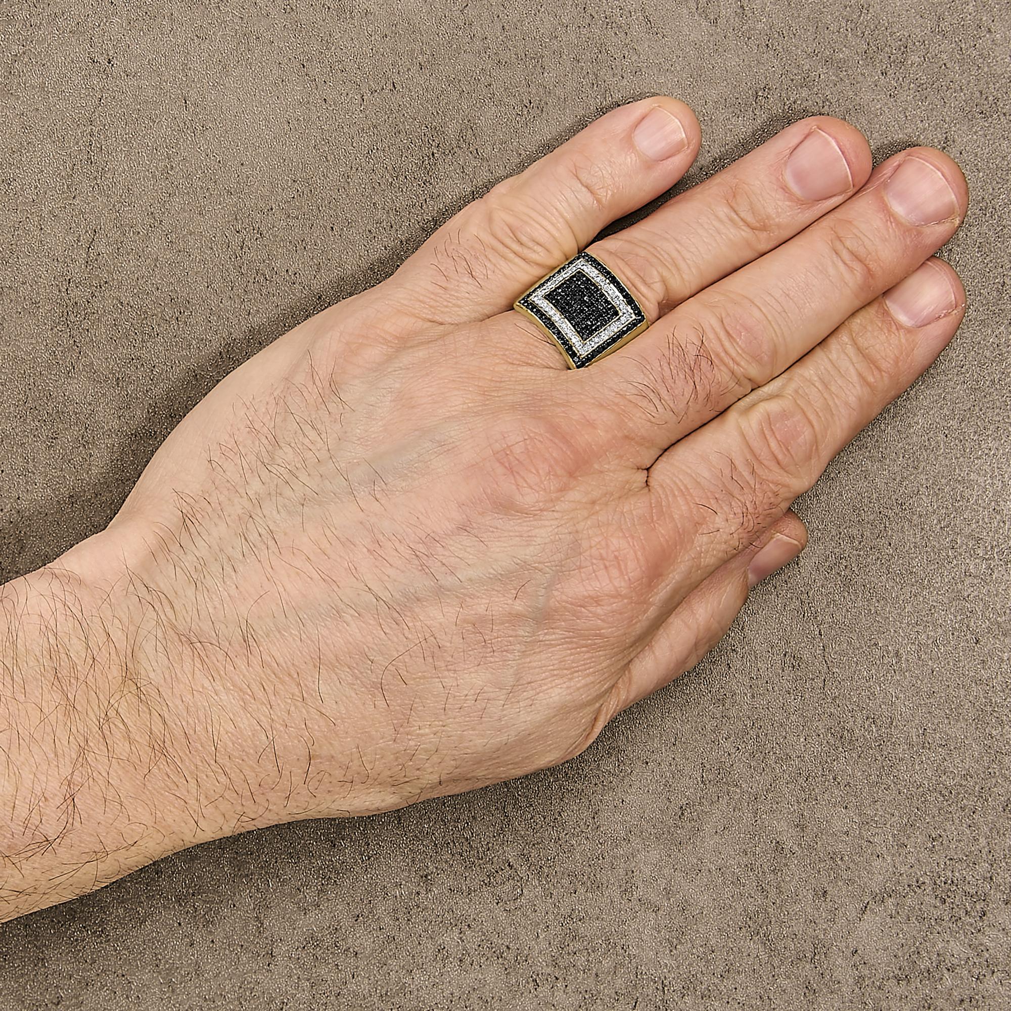 Men's 10K Yellow Gold 1 1/4 Cttw White and Black Diamond Geometric Ring