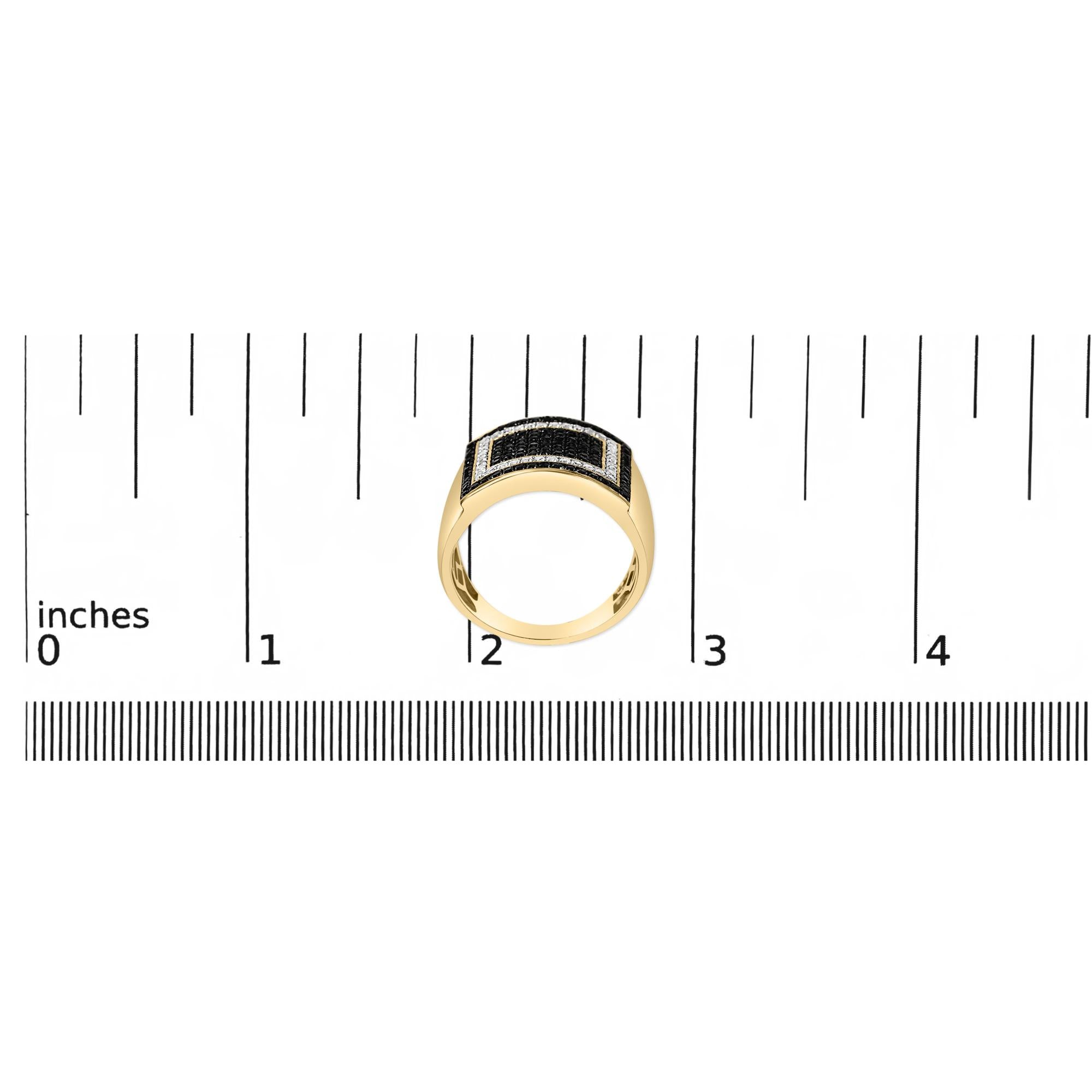 Men's 10K Yellow Gold 1 1/4 Cttw White and Black Diamond Geometric Ring
