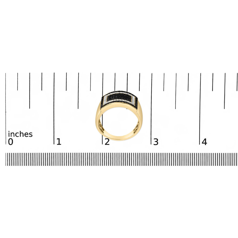 Men's 10K Yellow Gold 1 1/4 Cttw White and Black Diamond Geometric Ring