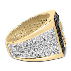 Men's 14K Yellow Gold Plated .925 Sterling Silver 1 1/2 Cttw White and Black Diamond Cross Signet Ring