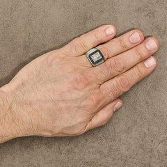 Men's 14K Yellow Gold Plated .925 Sterling Silver 1 1/2 Cttw White and Black Diamond Cross Signet Ring