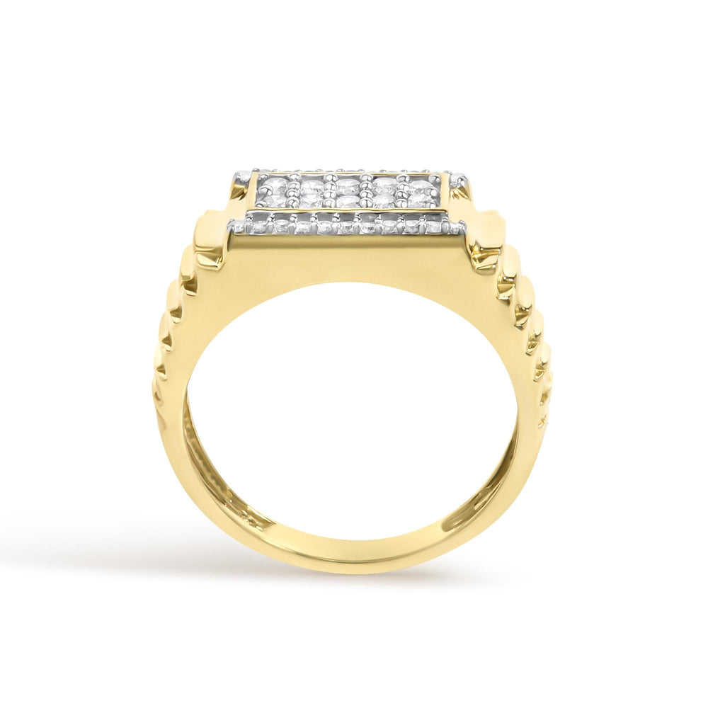 Men's 14K Yellow Gold Plated Sterling Silver Natural 1/2 Cttw Diamond Rectangular Halo Band Ring