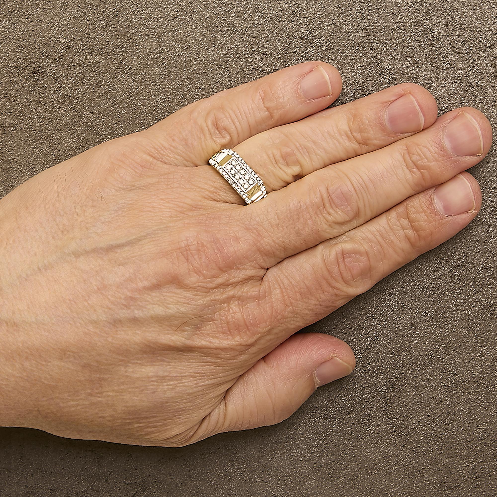 Men's 14K Yellow Gold Plated Sterling Silver Natural 1/2 Cttw Diamond Rectangular Halo Band Ring