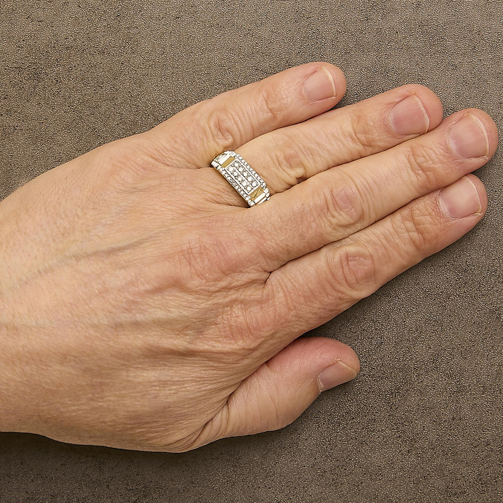 Men's 14K Yellow Gold Plated Sterling Silver Natural 1/2 Cttw Diamond Rectangular Halo Band Ring