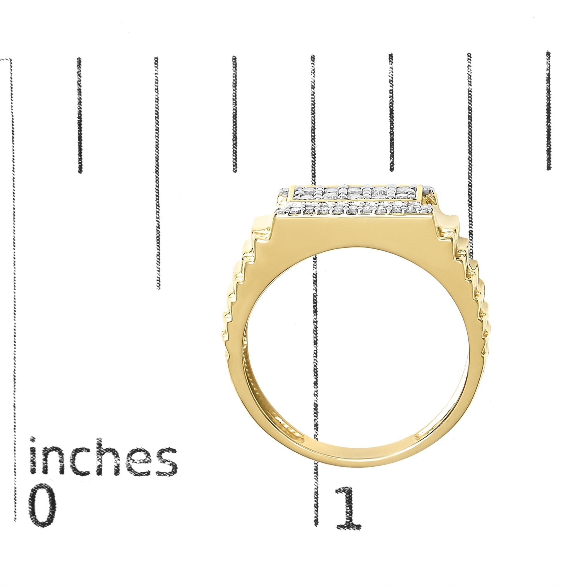 Men's 14K Yellow Gold Plated Sterling Silver Natural 1/2 Cttw Diamond Rectangular Halo Band Ring