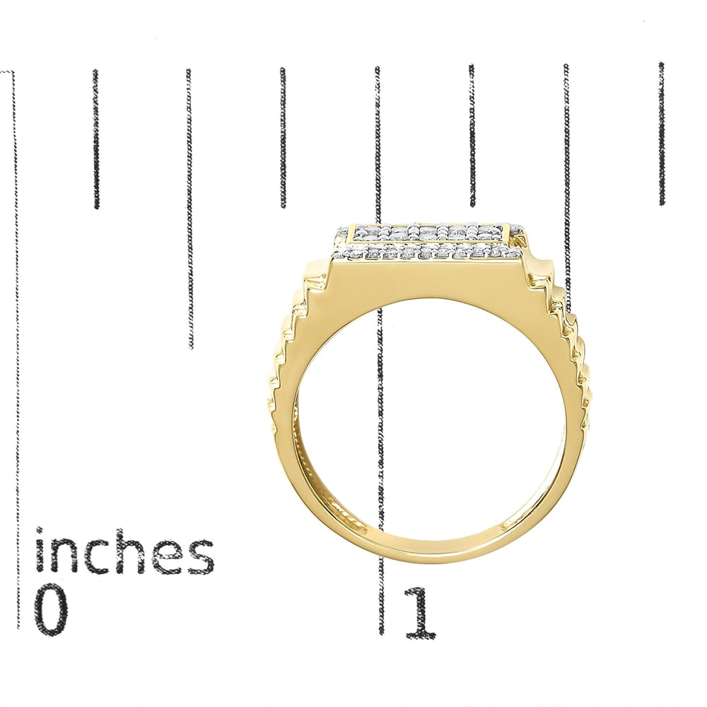 Men's 14K Yellow Gold Plated Sterling Silver Natural 1/2 Cttw Diamond Rectangular Halo Band Ring