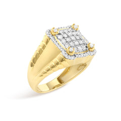 Men's 14K Yellow Gold Plated Sterling Silver 1.0 Cttw Diamond Square Motif Band Ring