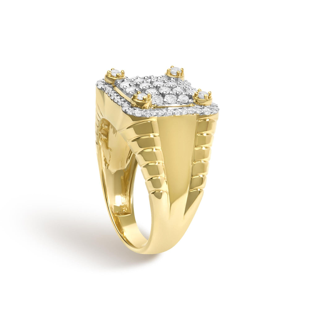 Men's 14K Yellow Gold Plated Sterling Silver 1.0 Cttw Diamond Square Motif Band Ring