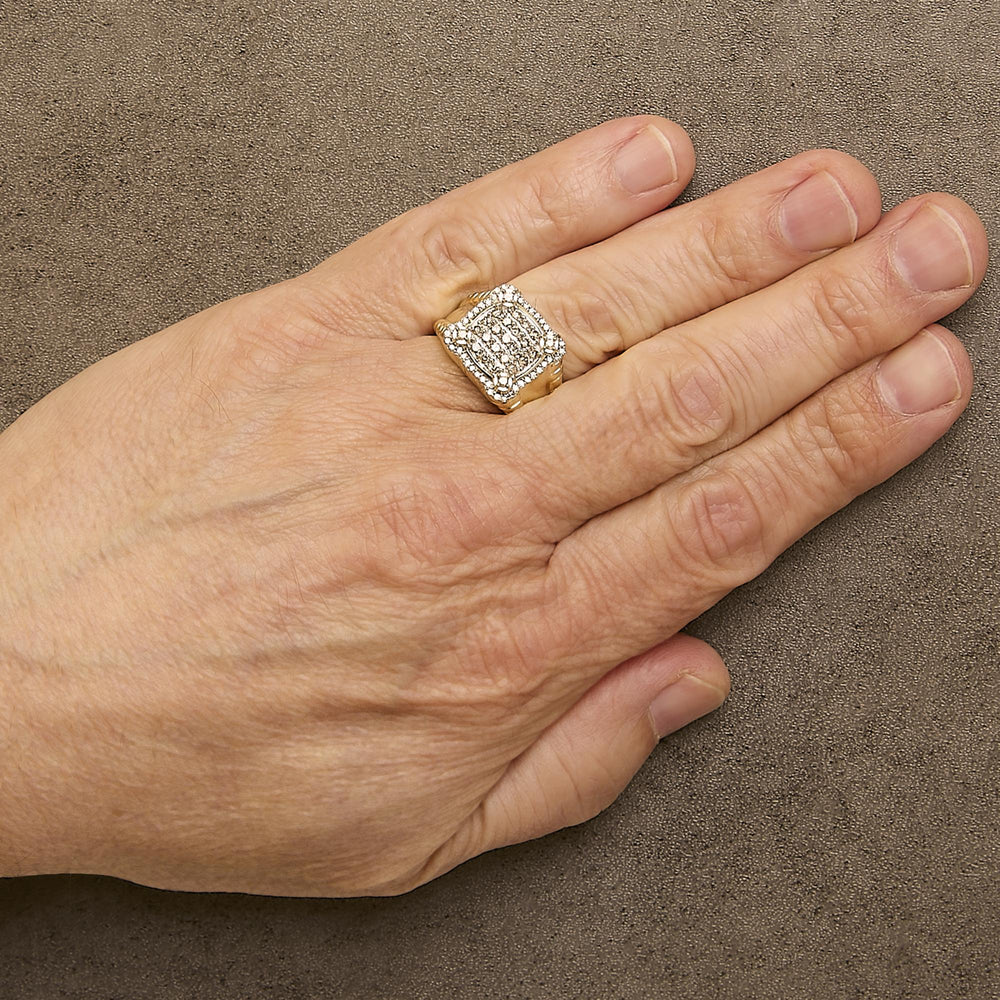 Men's 14K Yellow Gold Plated Sterling Silver 1.0 Cttw Diamond Square Motif Band Ring