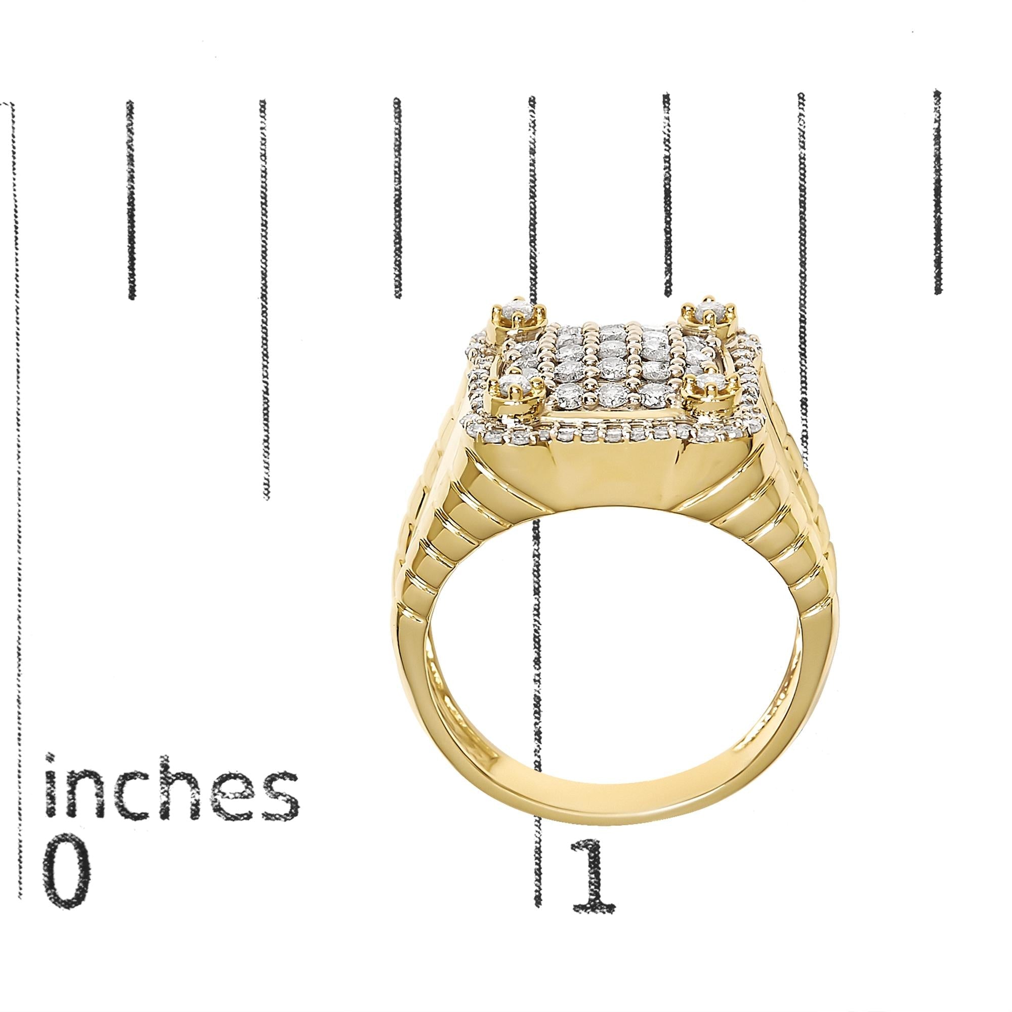 Men's 14K Yellow Gold Plated Sterling Silver 1.0 Cttw Diamond Square Motif Band Ring