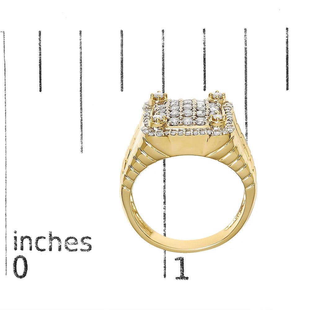 Men's 14K Yellow Gold Plated Sterling Silver 1.0 Cttw Diamond Square Motif Band Ring