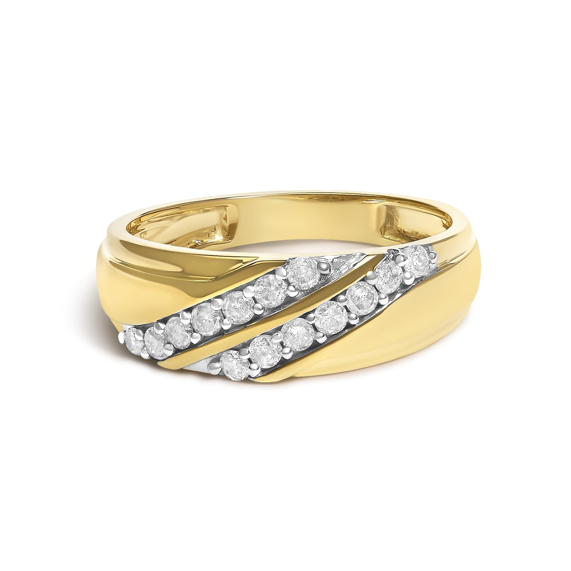 Men's 14K Yellow Gold Plated Sterling Silver 3/8 Cttw Diamond Crossover Band Ring