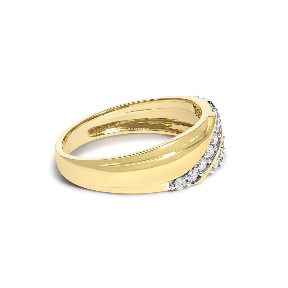 Men's 14K Yellow Gold Plated Sterling Silver 3/8 Cttw Diamond Crossover Band Ring