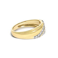 Men's 14K Yellow Gold Plated Sterling Silver 3/8 Cttw Diamond Crossover Band Ring