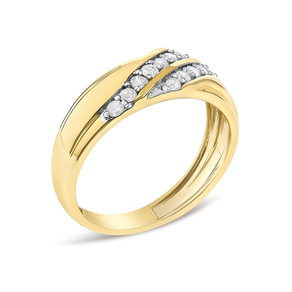 Men's 14K Yellow Gold Plated Sterling Silver 3/8 Cttw Diamond Crossover Band Ring