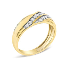 Men's 14K Yellow Gold Plated Sterling Silver 3/8 Cttw Diamond Crossover Band Ring